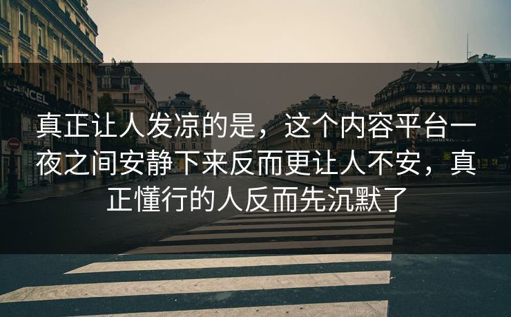 真正让人发凉的是，这个内容平台一夜之间安静下来反而更让人不安，真正懂行的人反而先沉默了