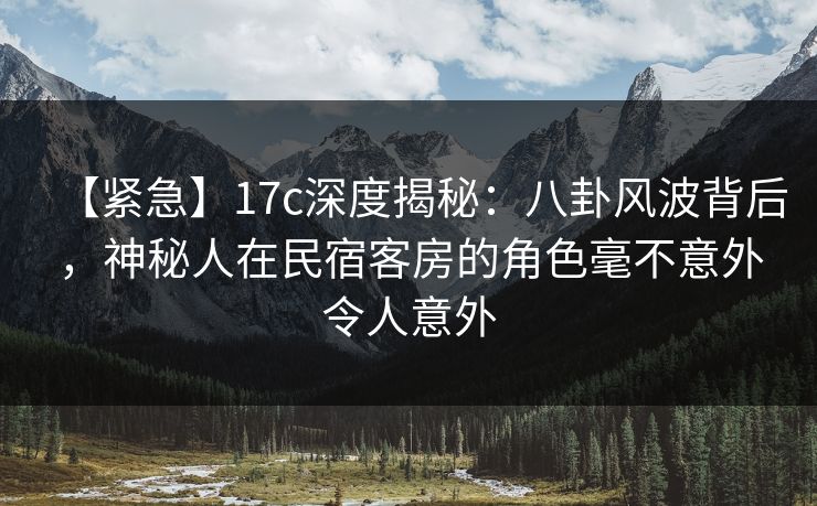 【紧急】17c深度揭秘：八卦风波背后，神秘人在民宿客房的角色毫不意外令人意外